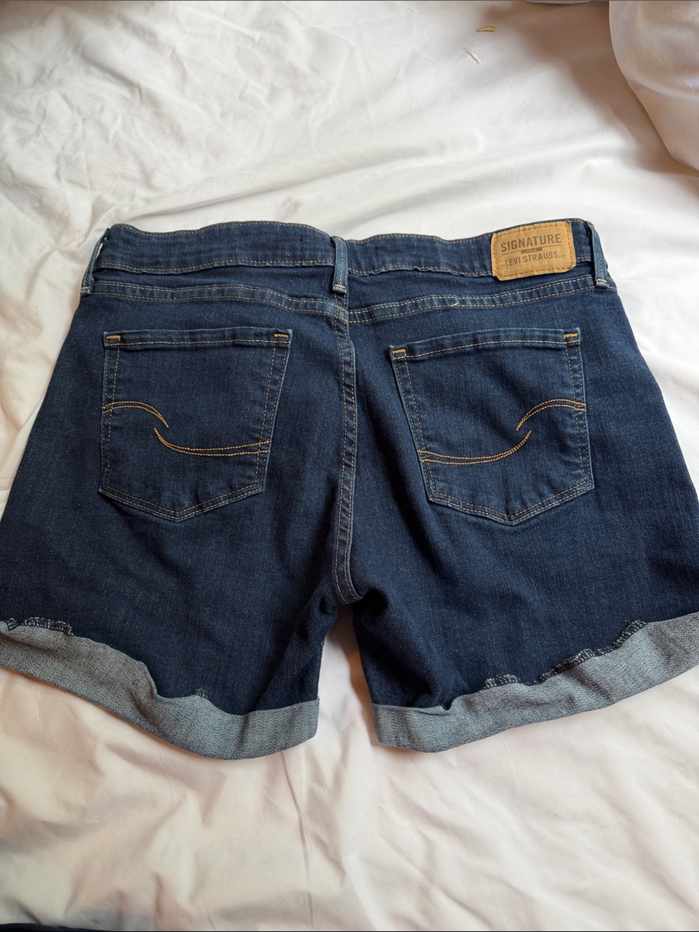 Signature by Levi Strauss Dark Blue Cuffed Denim Shorts - Picture 2 of 5
